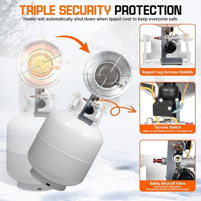 Single Tank Top Propane Radiant Heater With Windproof Lighter,18,000 BTU Portable with 3 Heating Modes, Shut-off Valve and Tip-over Switch for Outdoor, Garage, Patio, RV(CSA)