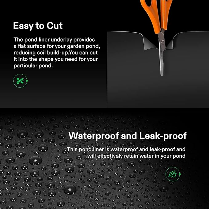 VIVOSUN 10 x 13 Feet Pond Liner, 14.5 Mil Durable LLDPE Pond Liners for Koi Ponds, Aquaculture and Water Gardens, Black