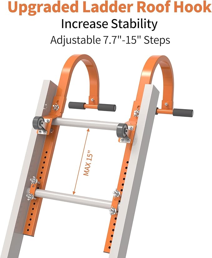 2 Ladder Roof Hook with Wheels, Heavy Duty Steel Ladder Hooks with Grip T-Bar for Damage Prevention, 550 Lb Weight Capacity, Easy Access to Steep Roofs