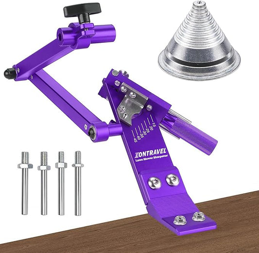Upgraded Lawn Mower Blade Sharpener with Ball Bearing Handle and 15°-45° Adjustable Frame, for Straight & Standard Lawn Mower Blades,Mower Blade Sharpener Kit with Metal Blade Balancer,5005,Purple