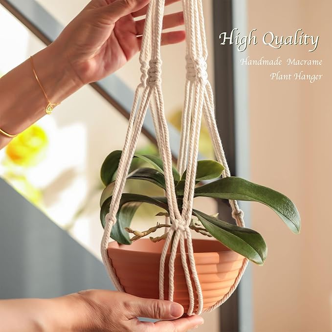 2Pcs Macrame Plant Hangers Indoor Macrame Hanging Planters Large for up to 10 inch Pot No Tassels Long Crochet Boho Plant Hanger Holder for Indoor Outdoor Plants Different Size 35”/39" (White)