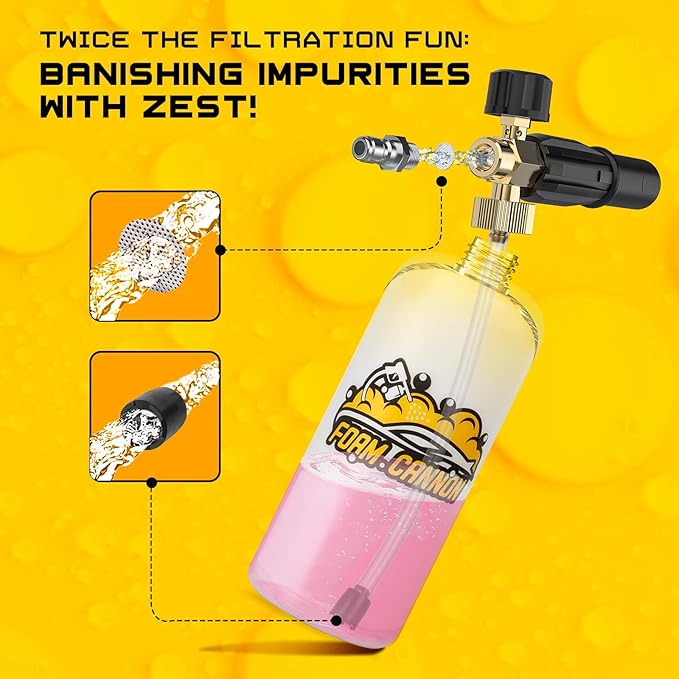 Foam Cannon Kit, 1L Bottle Snow Foam Cannon with 5 Pressure Washer Nozzle Tips, 1/4 Inch Quick Connector, Compatible with Gas Pressure Washers&Electric Pressure Washers