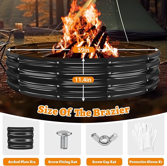 Metal Fire Pit Ring/Bonfire Fire Ring- 5 FT Diameter, 0.8 MM Thick,1 ft High, Durable and Stylish for Outdoor Fire Pits,Patios and Camping (Black, 5X5X1 ft)