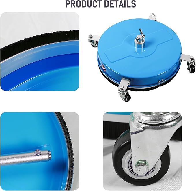 17" Pressure Washer Surface Cleaner with 4 Wheels, Coated Blue Stainless Steel Power Washer Surface Cleaner for Driveway Sidewalk, 1/4" Quick Connector, 2 Extension Wand, 4000 PSI