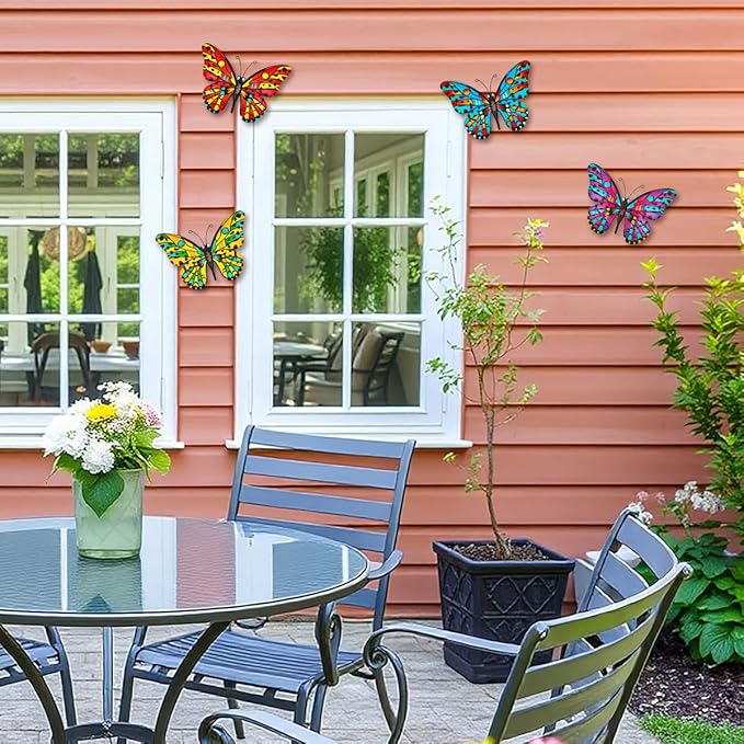 Metal Butterfly Wall Decor - 9.6" Outdoor Fence Wall Art Decor, Hanging for Garden Yard Living Room Bedroom Patio Balcony,Gift for Family Friends(4 Pack)