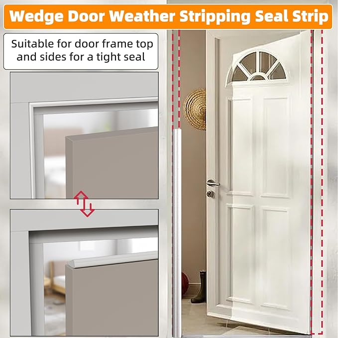 2 Pack*16.4 Ft Self-Adhesive Wedge Foam Window Weather Stripping Door Seal Strip, Soundproof Exterior Front Door Frame Gap Filler, Draft Stopper Foam Tape Noise Light Blocker (White)