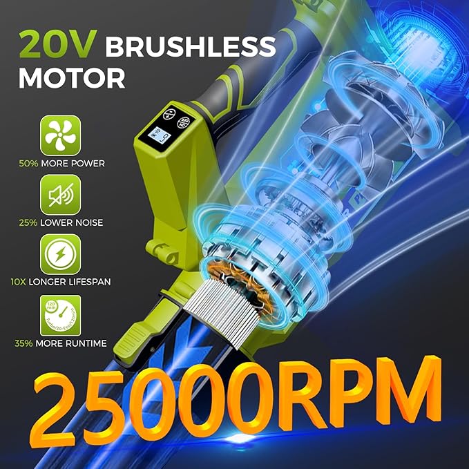 Electric Cordless Leaf Blower,540 CFM/170 MPH,Battery Powered with 2 x 6.0Ah Batteries,6-Speed & Turbo Mode,Lightweight for Lawn Care,Patio,Leaves,Dust,and Snow Removal