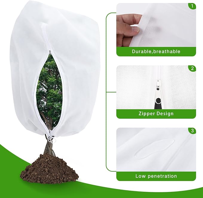 2-Pack Plant Covers Freeze Protection 78" x 89" 2.2 oz, Large Size Bag Frost Cloth Plants Jacket Drawstring and Zipper Tree Cover for Outdoor Plants, Shrub Potted Plants Winter