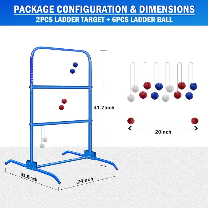 2PCS Ladder Toss Ball Game Set with Score Tracker, Portable Foldable Metal Frame & Stable Tripod Base with Carry Bag for Indoor/Outdoor Backyard, Camping, Yard, Beach, Lawn