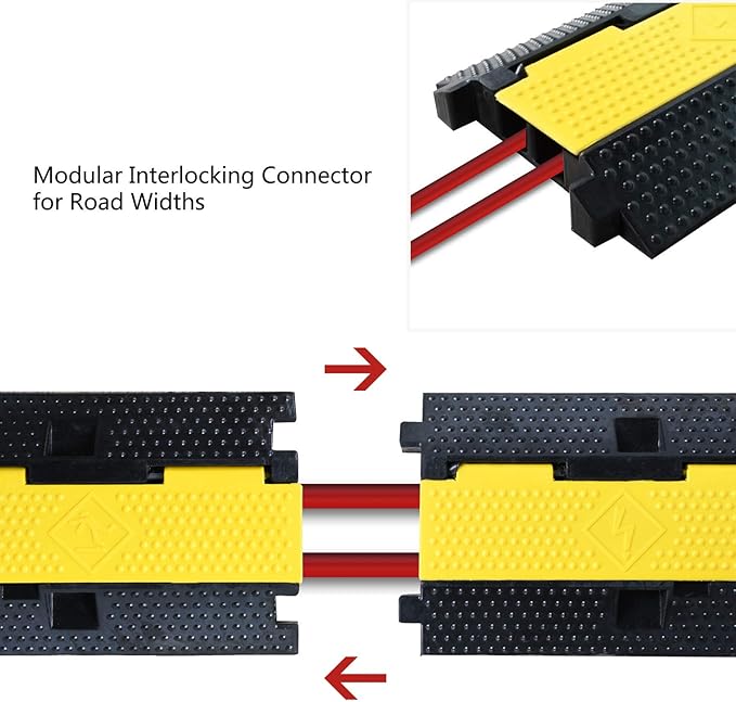 2 Pack Rubber Cable Ramp Hose Cable Protector Ramp 2 Channel 22000Lbs Load Capacity Traffic Speed Bump Wires Power Lines Extension Cord Cover for Indoor Outdoor