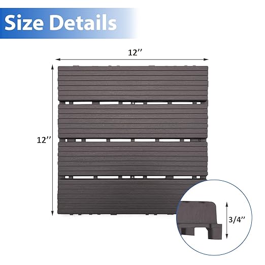 27 PCS 12x12 Inch Interlocking Deck Tiles - Waterproof All-Weather Outdoor Patio Flooring for Pool, Balcony, Backyard, Porch & Garden, Coffee