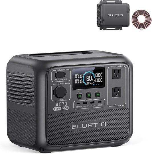 BLUETTI Solar Generator AC70 with Charger 1, 768Wh LiFePO4 Backup, 560W Alternator, DC-DC Charger for Power Station, 2H Full Charge via Car, Perfect for Road Trips, Off-grid Use