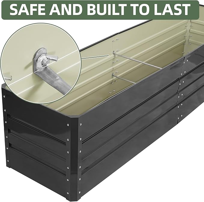 1MORE Raised Garden Bed- 8x2x1.8ft Planter Garden Boxes Outdoor, Raised Beds for Gardening, 21in Tall Large Metal Garden Bed Kit for Vegetables Flower, Deep Root Planter Raised Beds with Tools.Grey