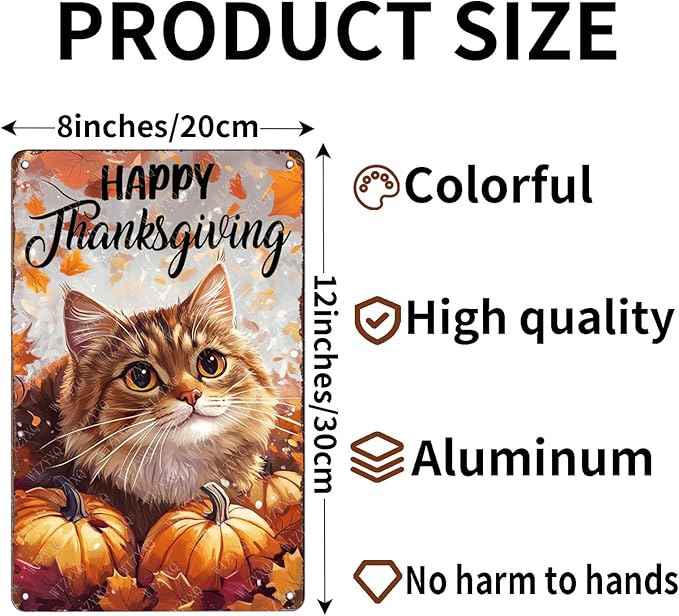 Metal Signs Happy Thanksgiving Tin Signs Aluminum Sign for Living Room Bedroom Bar Cafe Yard Garden Office Wall Decor 12×8 Inch