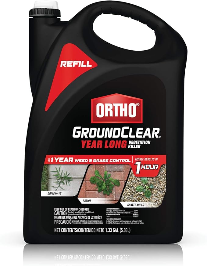 Ortho GroundClear Year Long Vegetation Killer Refill - Visible Results in 1 Hour, Kills Weeds and Grasses to the Root, Up to 1 Year of Weed and Grass Control, 1.33 gal.
