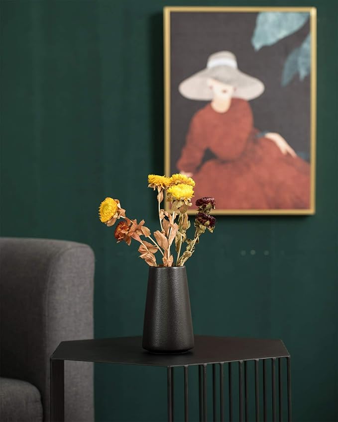 Matte Black Vase - Black Flower vase, 6" Small Simple Modern Ceramic Vases for Flower/Pampas Grass, Minimalist Farmhouse Boho Vase for Centerpieces, Home Decor, Bathroom Decor