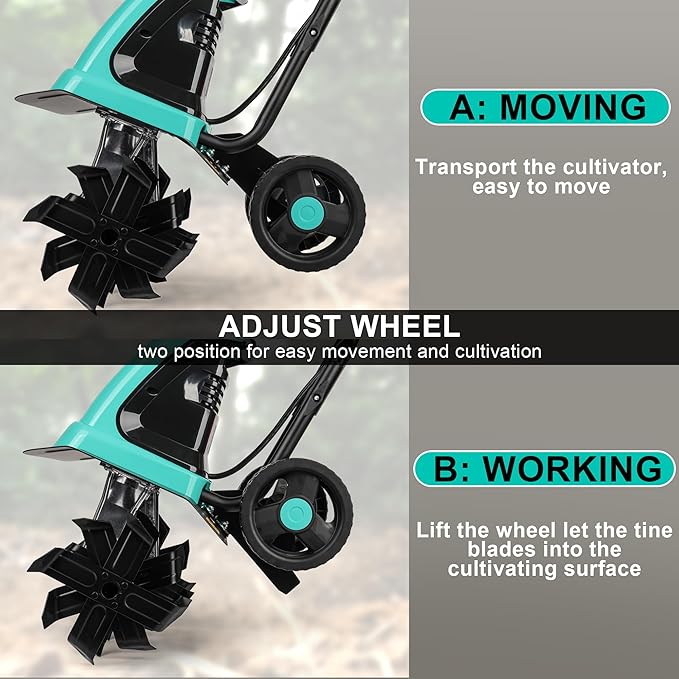 Tiller Cultivator 17 inch 15 Amp 6 Steel Tines Tillers for Gardening Electric Rototiller for Garden Yard