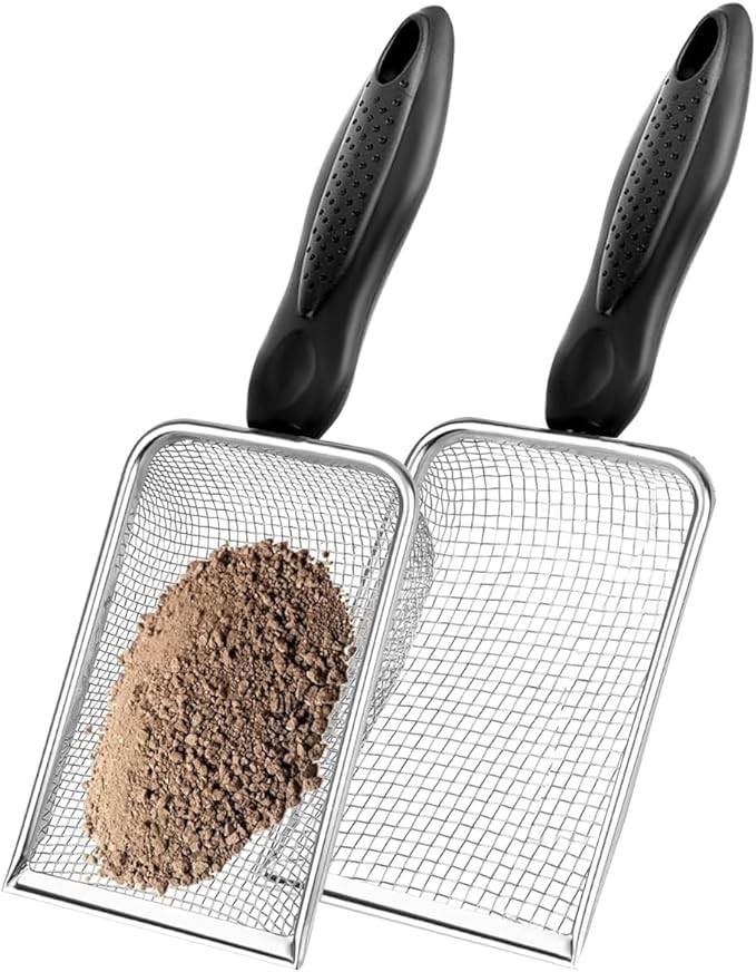 2 Pcs Gardening Soil Sifter, Handheld Shovel, Shape Garden Sieve Sifter with Handle (3.8mm and 5mm Mesh), Portable Gardening Sifter for Gradening Sand Soil Dirt Compost (2 Set)