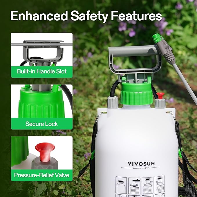 VIVOSUN 1.6 Gal/6L Pump Sprayer, Garden Water Sprayer for Plants, Weeds & Lawn Care, with 3 Nozzles, 50'' Long Hose & Pressure Relief Valve