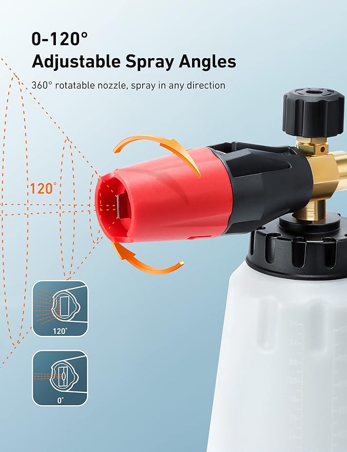 AstroAI Foam Cannon, Heavy Duty Car Foam Blaster Wide Neck Adjustable Snow Foam Lance and Thick Foam for Pressure Washer with 1/4" Quick Connector,1L Bottle & 5 Nozzles