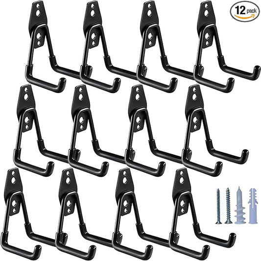 Heavy Duty Garage Hooks 12 Pack, 2.8 inch Small U Shaped Hanger, Wall Mounted Storage System, Power and Garden Tool Organizer, for Hanging Ladders, Hose, Bulk Items and More