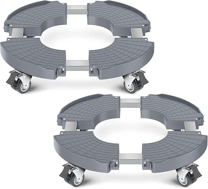 VANCASTLE Plant Caddy Plant Stand with Wheels, Heavy Duty Plant Roller Base 15-22 Inch Adjustable，Palnt Wheel Base 440 LBS, Large Potted Planter Cart Dolly for Flower Mover, Gray, 2 Pack