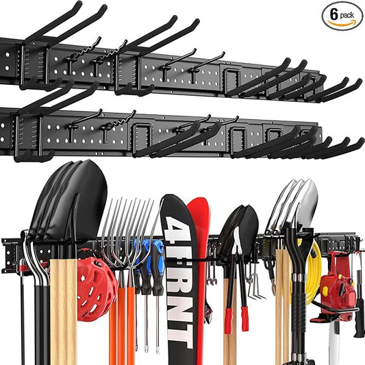 Garage Tool Organizer Wall Mount 96 inches with 18 Adjustable Heavy-Duty Hooks, Garage Organization, Garden Tool Storage Rack, Yard, and Shed, Holds Up to 750 lbs