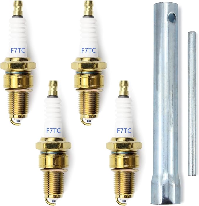 4pcs F7TC Spark Plugs GX120 GX160 GX200 GX240 GX270 GX340 GX390 Sparkplugs with Wrench for 4-Stroke Engine Generator Lawnmower Chainsaw Tractor Water Pump Rototiller Go Kart Mini Bike