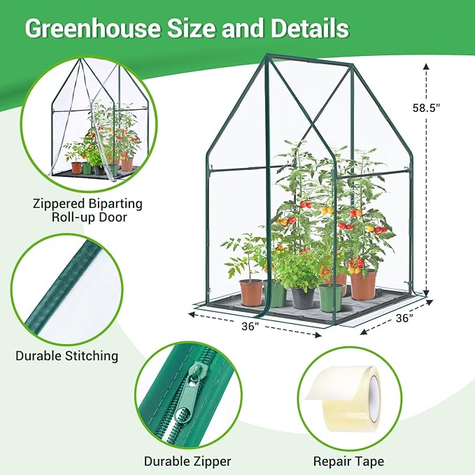 Mini Greenhouse for Indoor Outdoor: Ohuhu Portable Green House with Waterproof Pad for Small Plants Nursery Germination, 36"x36"x58.5" Heavy-Duty PVC Cover Tent Humidity Dome Seedling Accessory