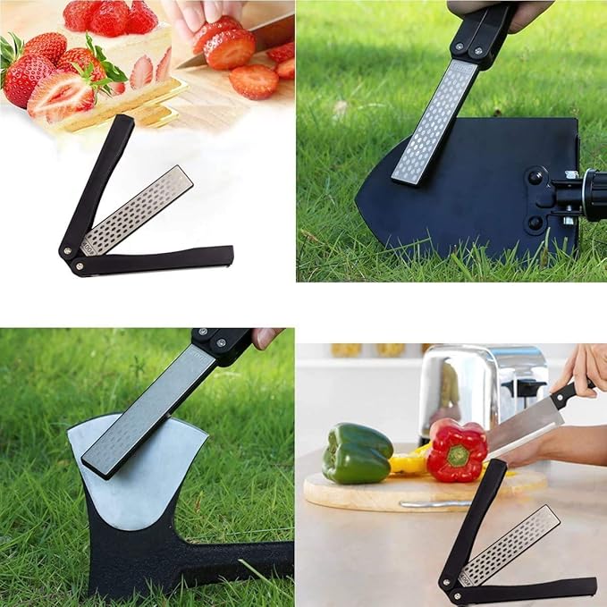 2 Pcs 400/600 Grit Portable Handheld Double Sided Sharpener Pocket Diamond Knife Sharpening Stone for Kitchen, Garden, Outdoor tools Fine/Coarse Grinding （Black/Orange）