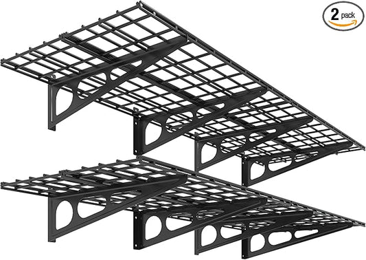 FLEXIMOUNTS 2-Pack 2x6ft Garage Shelving 24-inch-by-72-inch Wall Shelf Garage Storage Rack Floating Shelves, Black