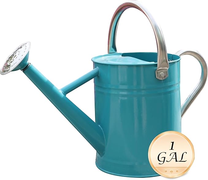 Metal Watering Can for Outdoor and Indoor Plants, Watering Can Decor, 1 Gallon (Leaf Green)