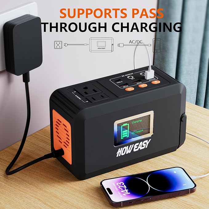 HOWEASY Portable Power Station, 88Wh Solar Generator, Lithium Battery Power with 110V AC 150W Peak Socket/DC/USB/LED Light for Outdoor Camping Trip Hunting Emergency