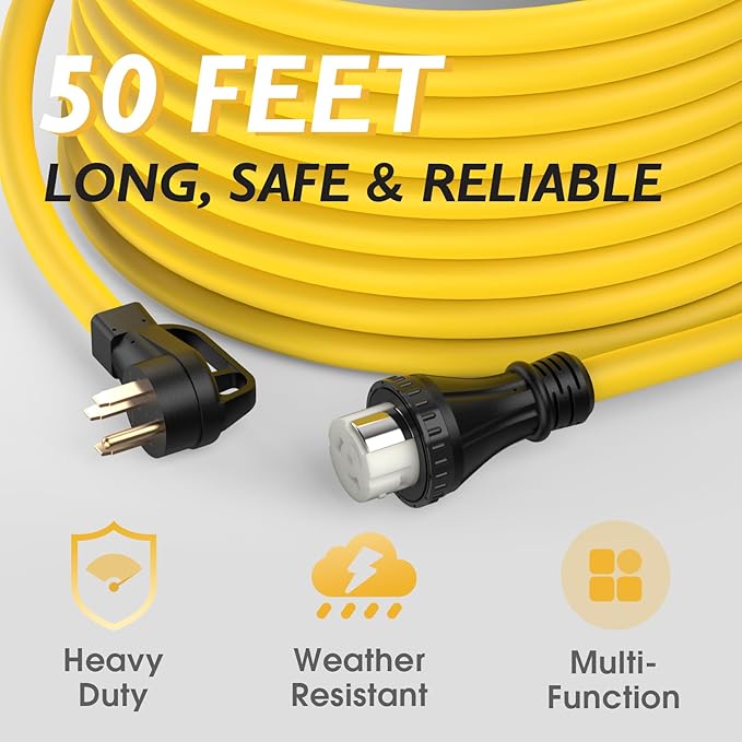 TOOLIOM 50 Amp Generator Cord, NEMA 14-50P/SS2-50R Twist Lock 50 AMP for RV, 125/250V 12500W 6/3+8/1 AWG STW Generator Extension Cord, ETL Listed (50FT)
