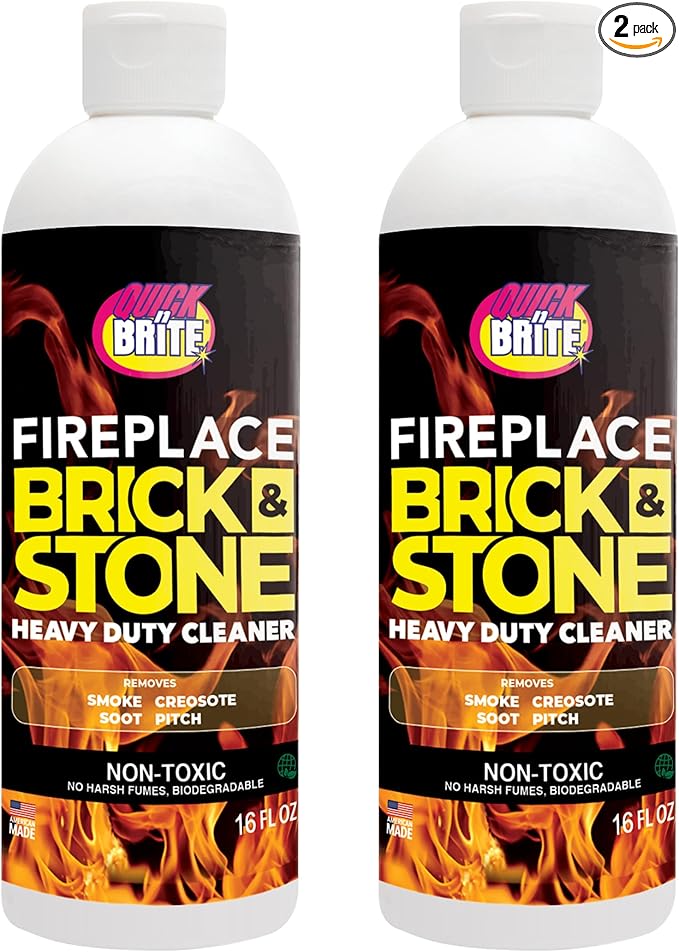 Quick ‘n Brite Fireplace Gel Cleaner for Brick, Stone, Rock, Tile, and Marble, Nonabrasive Fireplace Cleaner, Made in the USA, 16 oz (Pack of 2)