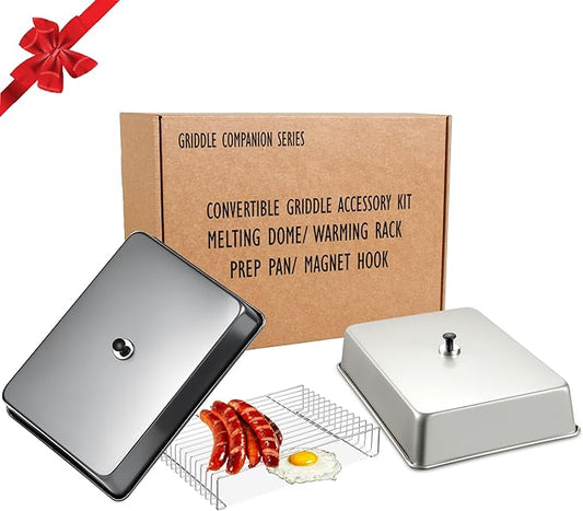 Two 15.5''x11'' Rectangular Melting Domes - Heavy Duty Stainless Steel Blackstone Melting Dome Cover, with 14''x9.5'' Cooling Rack, for Indoor & Outdoor Griddle Domes for Cooking