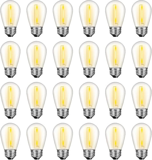 24 Pack LED S14 Replacement Light Bulbs, Waterproof 1W Vintage Edison Bulbs for Outdoor Patio Backyard String Lights, Dimmable, E26 Regular Medium Screw Base, 2200K Warm White