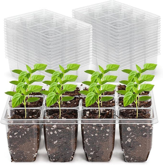 MIXC 360 Cells Seedling Starter Trays Transparent Seed Tray Grow Germination Kit with 30 Plant Lables(1.5 inch x 12 Cells per Tray, 30 Trays)