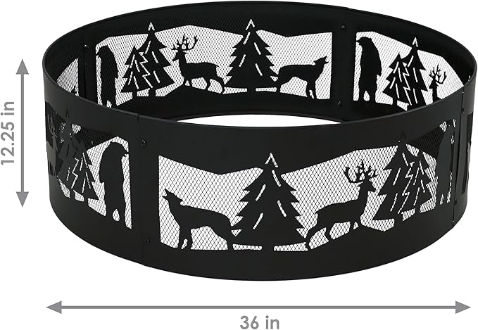 Sunnydaze 36-Inch Outdoor Fire Pit Ring - Heavy-Duty Portable Metal Fire Ring - 360-Degree Wildlife Cutouts - Forest Wilderness