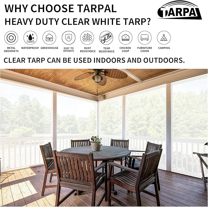 TARPAL 8'x10' Clear White Tarp Heavy Duty Waterproof 12mil with Grommets or Zip Ties for Small Greenhouse for Outdoors Garden,Farm,Chicken Coops