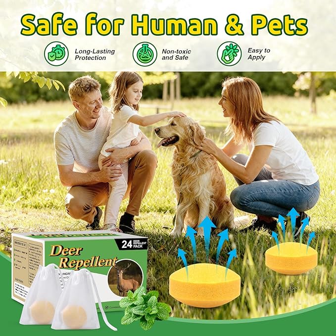 24 Pack Deer Repellent, Deer and Rabbit Repellent Outdoor Deer Deterrent for Plants Flower Vegetable Tree, Deer Rabbit Repeller Keep Deer Rabbit Out of Lawn Garden