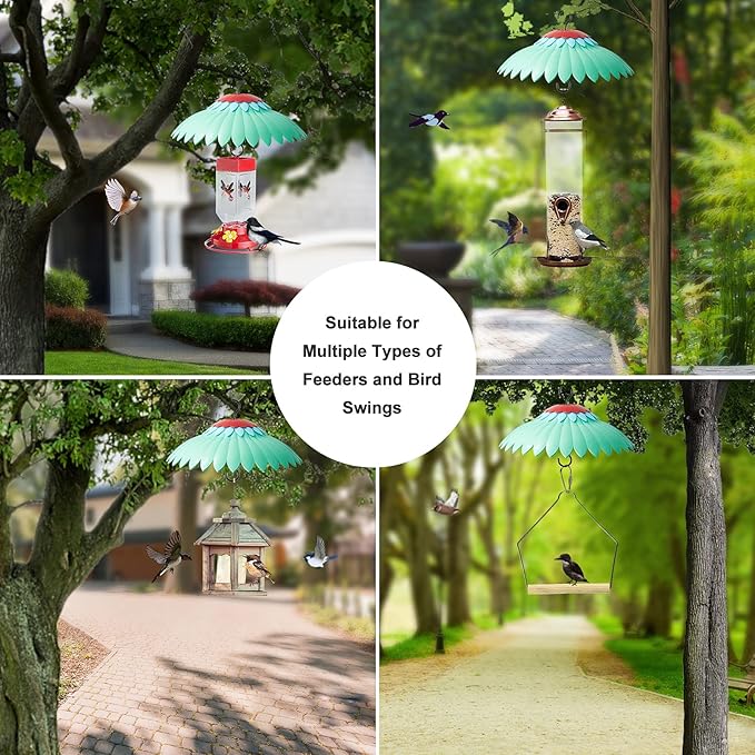Squirrel Baffle for Hanging Bird Feeder Rain Cover for Outside Weather Guard Protect Feed from Sun Red Dome Attract Hummingbirds, Moat Proof, Easy to Clean-14inch Green