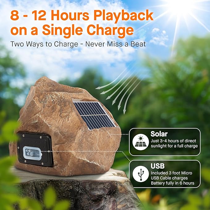 Homewell Outdoor Rock Speaker Solar-Powered Wireless Bluetooth 5.0 Portable Speaker Weatherproof for Patio, Pool, Deck, Yard, Garden and Home (Brown, 2-Pack)