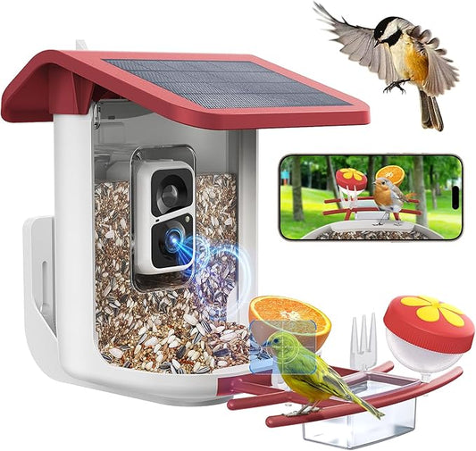 Smart Bird Feeder with Camera, Solar Bird Feeder - 2K HD Live Video Camera AI Identify Birds, Visible Window Auto Capture -Instant Arrival Alerts, Birds Lover Gifts
