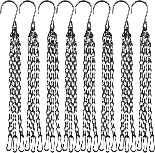8 Pack 21.6（55cm） Inch Hanging Basket Chains 3 Point Black Metal Hanging Chains with Hooks for Plant Flower Pot Basket, Replacement Chain Hangers for Lantern, Bird Feeder, Planter, Indoor and Outdoor