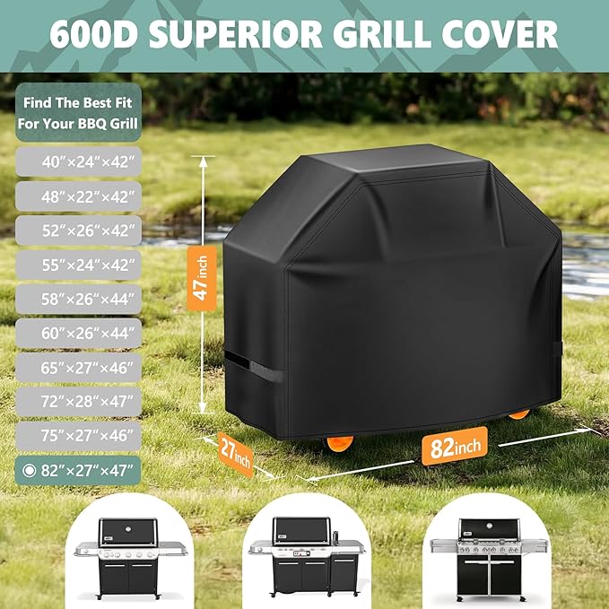 Grill Cover 82 Inch - Extra Large Gas BBQ Cover for Outdoor Grill - 600D Outside Barbecue Covers Waterproof Heavy Duty for Weber, Dyna-glo, Char-Broil, Nexgrill, Brinkmann, Monument and More