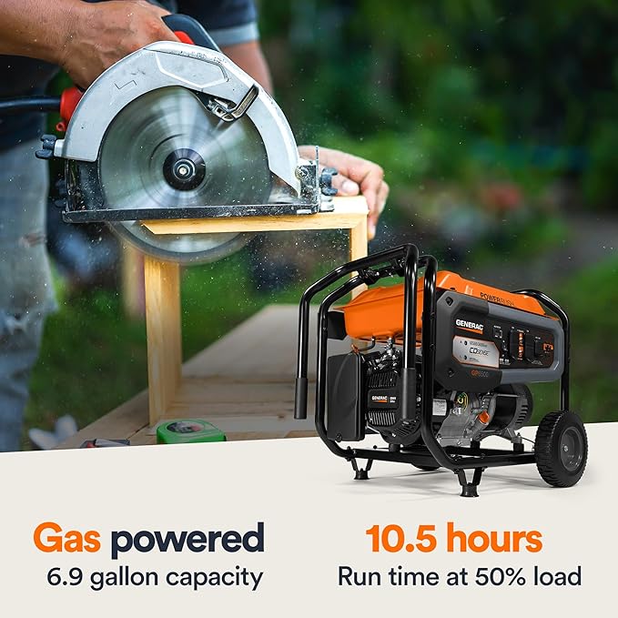 Generac 8,125/6,500-Watt Portable Gas Generator - Electric Start - Includes Extension Cord - Home or RV Ready - Quiet, Long Runtime, Emergency Power - 49-State Compliant