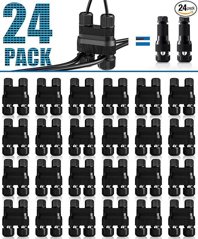 SUNVIE Fastlock2 Low Voltage Wire Connector Landscape Lighting Connectors 12-18 Gauge Waterproof Low Voltage Connectors Outdoor Landscape Wire Connector for Garden Yard Path Lights, 24 Pack