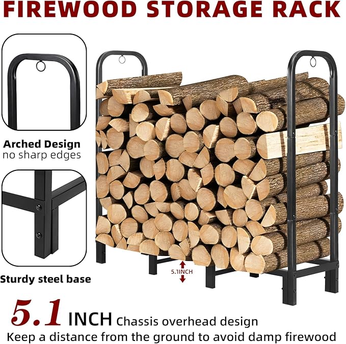 4FT Firewood Rack with Waterproof Cover,Heavy Duty Firewood Storage Log Holider for Outdoor&Indoor,Fireplace Wood Rack with 600D Oxford Fabric