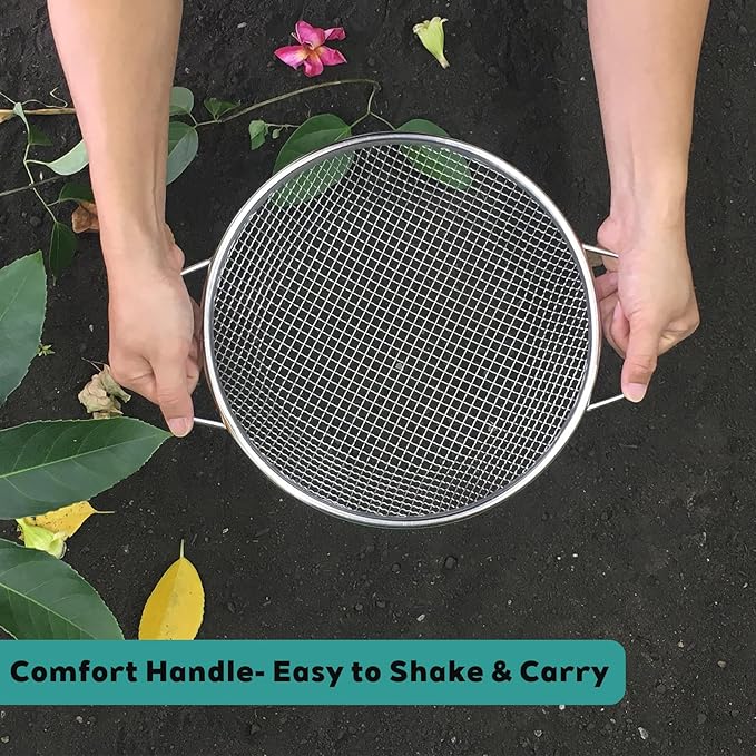 Stainless Steel Soil Sifter for 5 Gallon Bucket, 1/4 inch Mesh Garden Screen for Dirt, Sand, Compost with Heavy Duty Handles (1/4 inch)